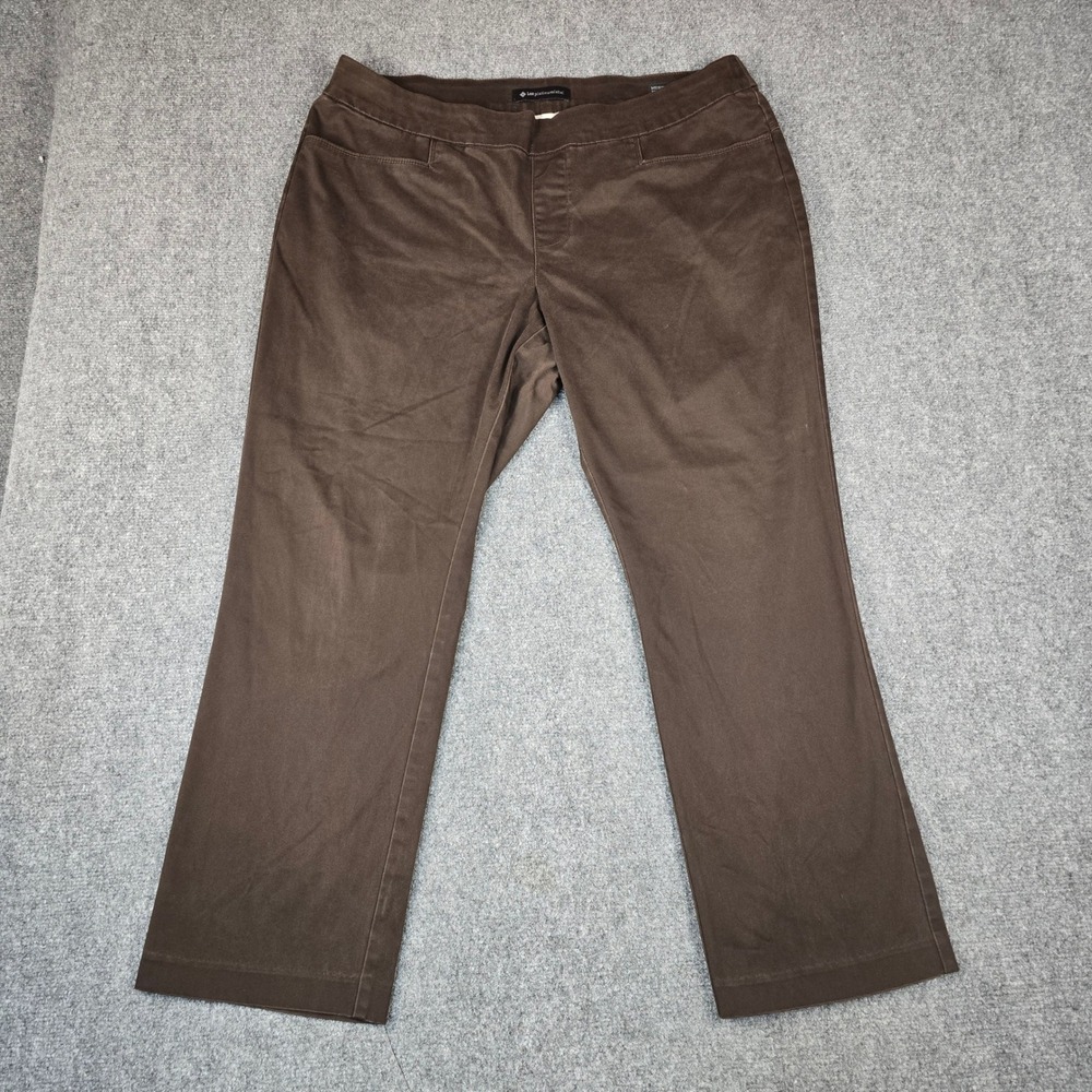 Lee Platinum Label Womens 16W Petite Brown Midrise Straight Leg Pull On Pants